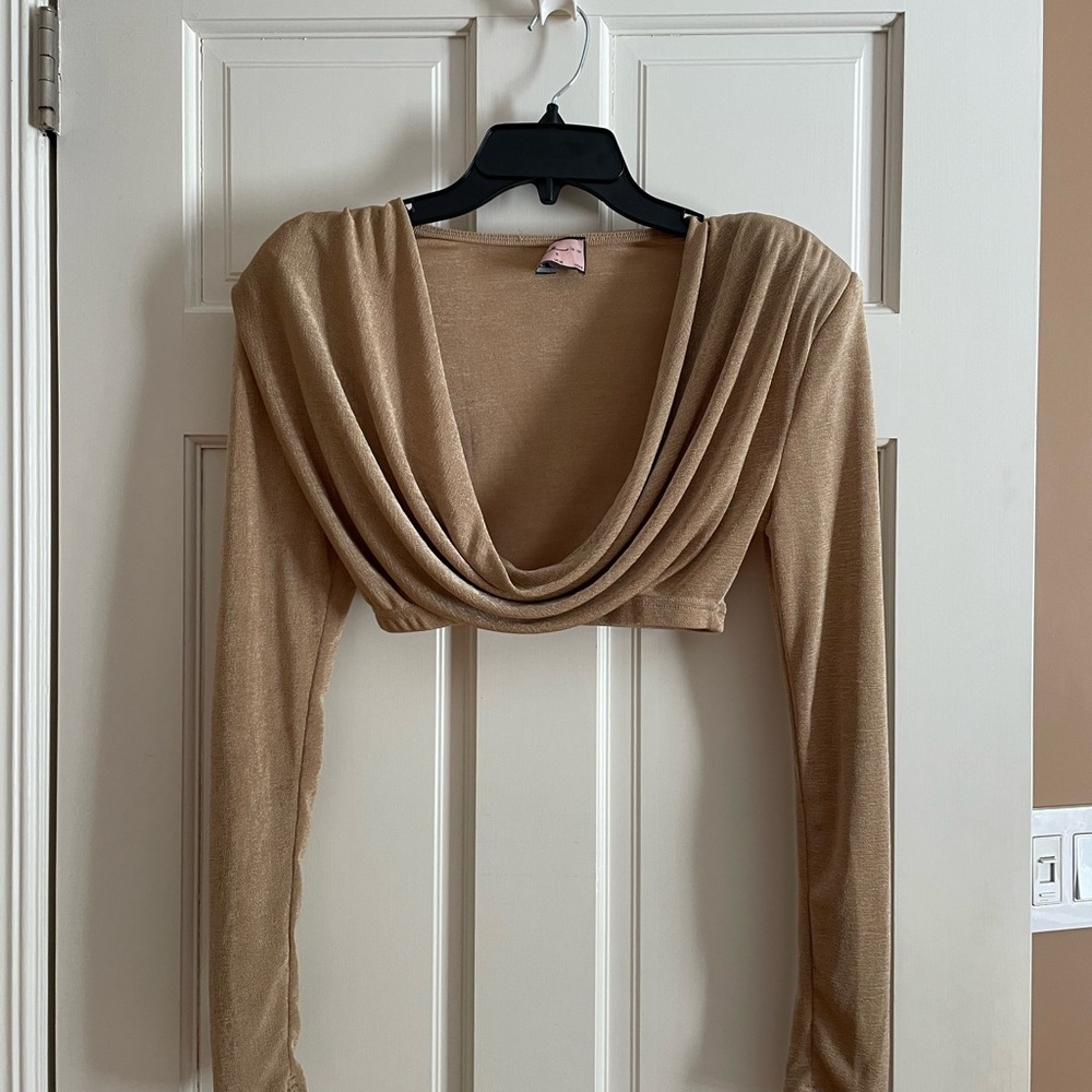 Cowl Neck Cropped Top in Camel